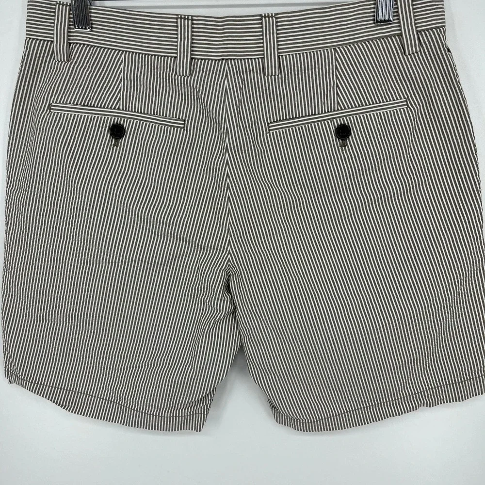 Banana Republic Aiden Short Mens 31 Brown White Striped Seersucker Cotton Slim
